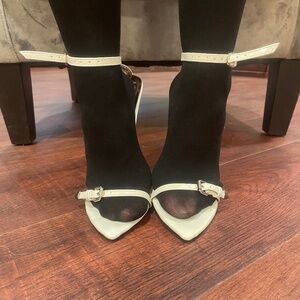 NNB White Metal Stiletto Heel Buckle Strap Sandals